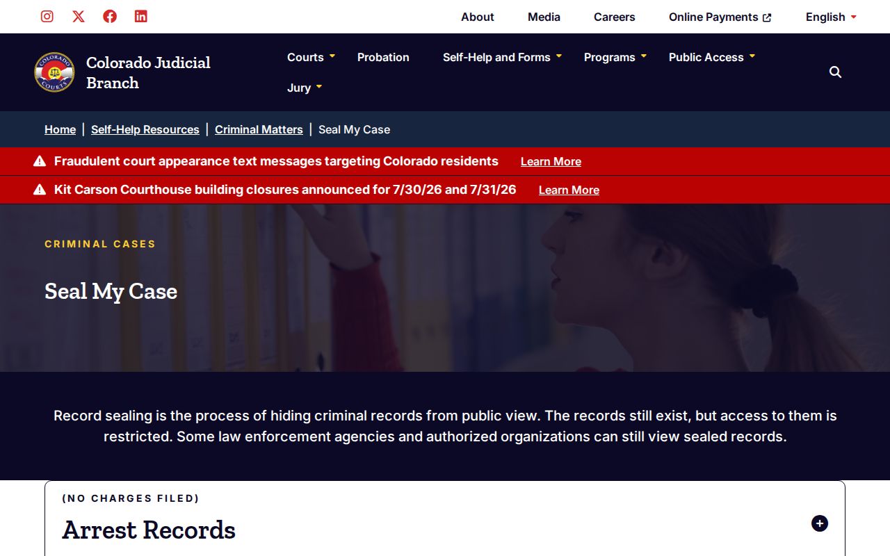 Crowley County court records sealing self-help page