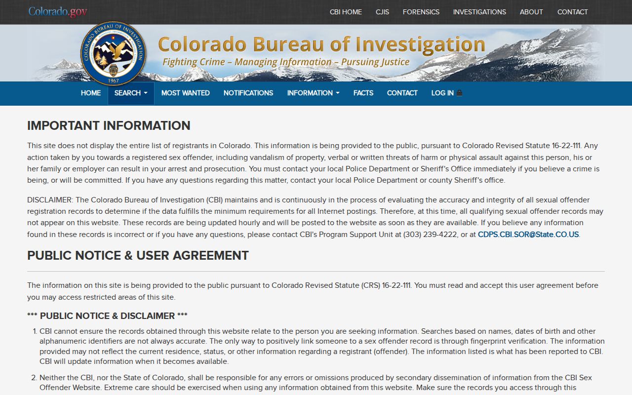 Crowley County criminal court records Colorado sex offender registry search