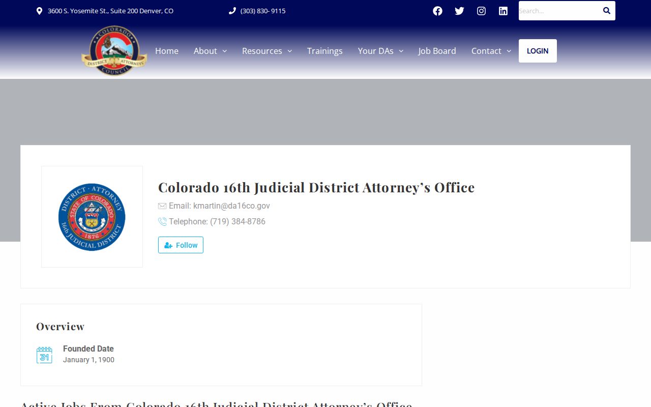 Crowley County District Court 16th Judicial District Attorney listing