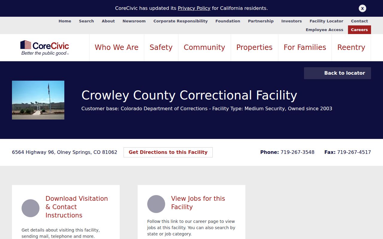 Crowley County inmate records and Crowley County Correctional Facility
