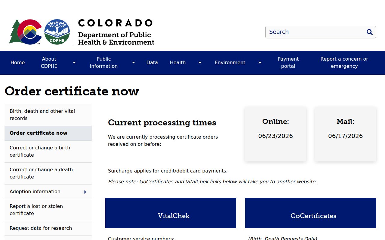 Crowley County marriage and divorce records CDPHE verification ordering page